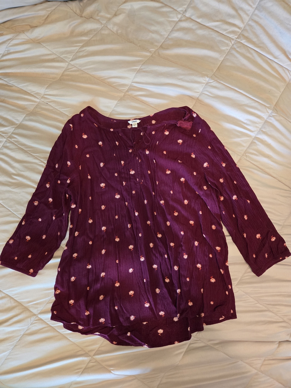 Sonoma Plum Floral Peasant Top with Pink Accents